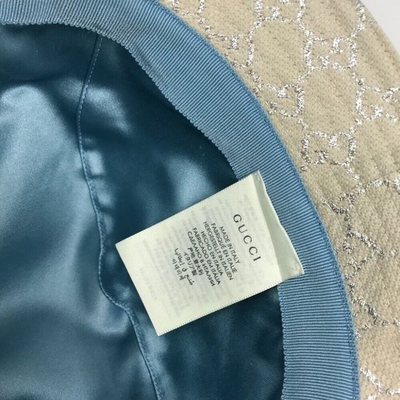 Auth GUCCI 631951 GG lame Bucket hat bob hat cotton WhiteBased - Picture 9 of 14